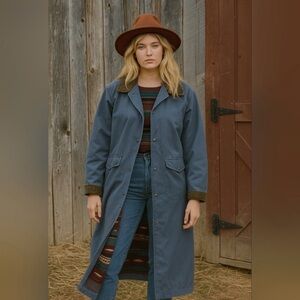 LL Bean Long Barn Coat M Corduroy Southwestern Duster Equestrian Aztec 0YV65